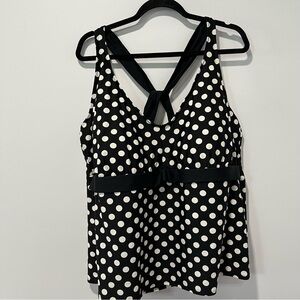 Ava & Viv Black and White Polka Dot Tankini Swim Top